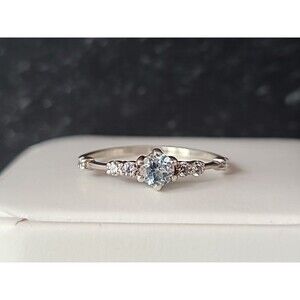 925 Sterling Silver Blue Topaz & Glass Ring Size US 7 Vintage